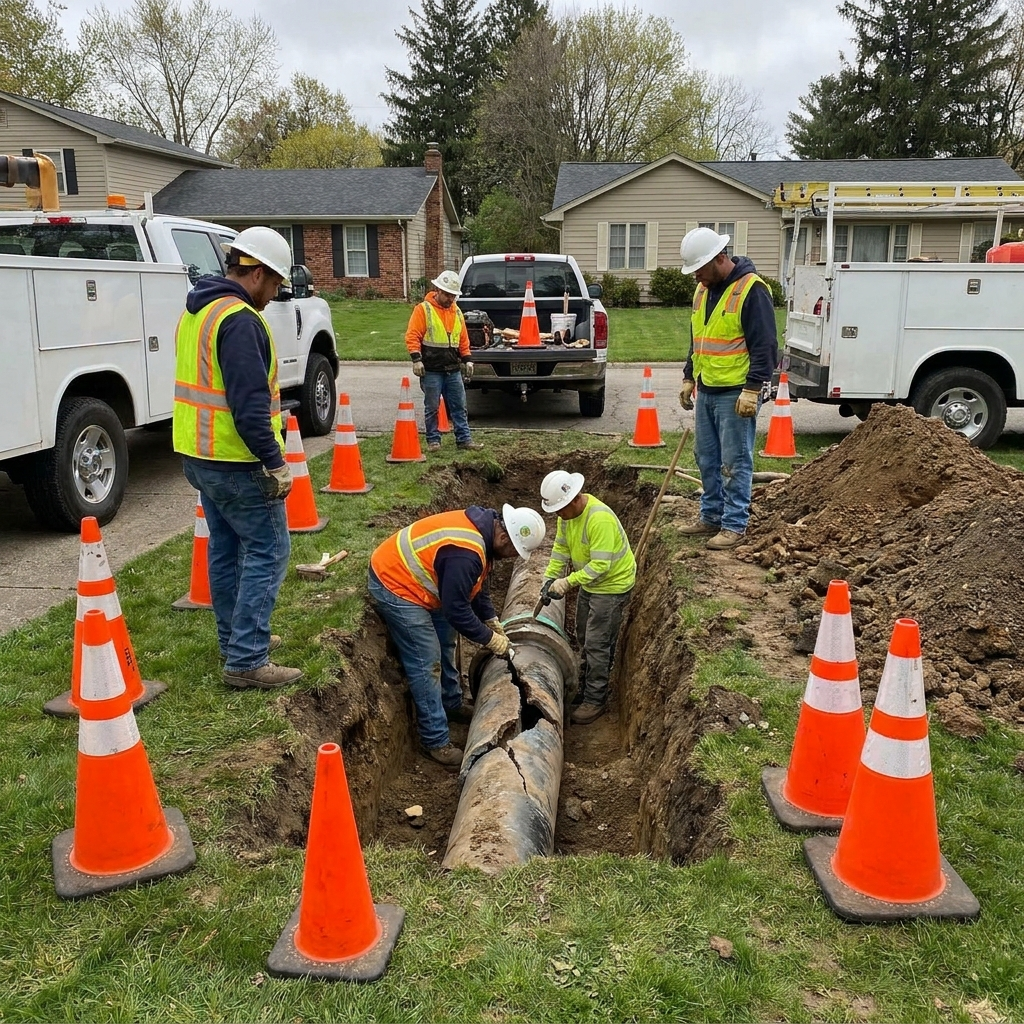 team working on Spot sewer line repair
